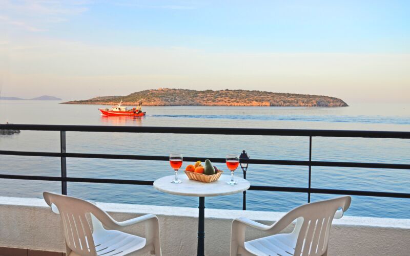 Utsikt från hotell 9 Muses i Agios Nikolaos på Kreta, Grekland.