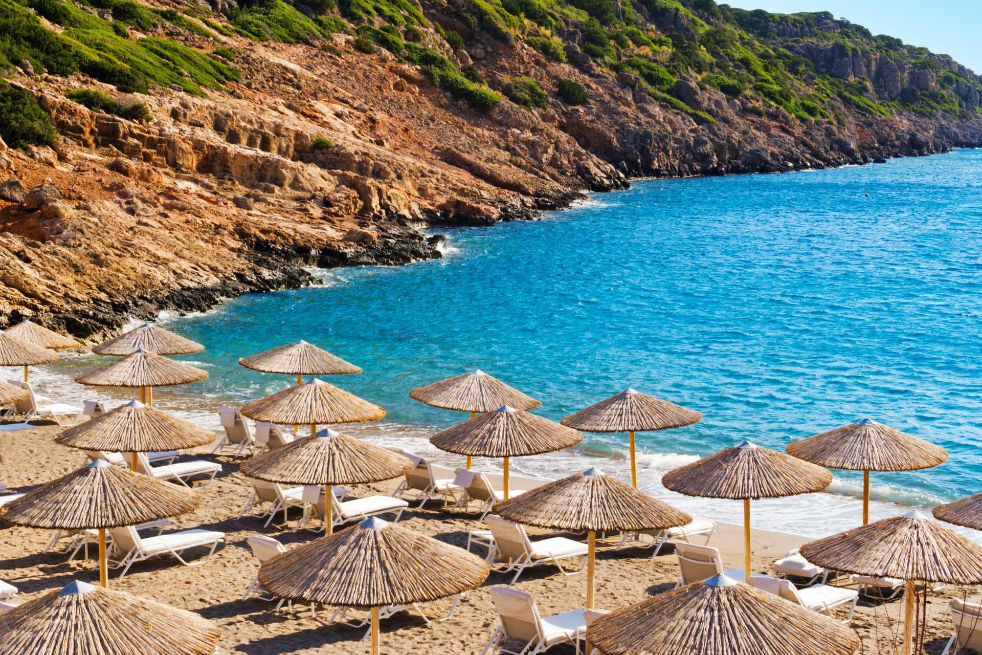 Strand vid Agios Nikolaos på Kreta.