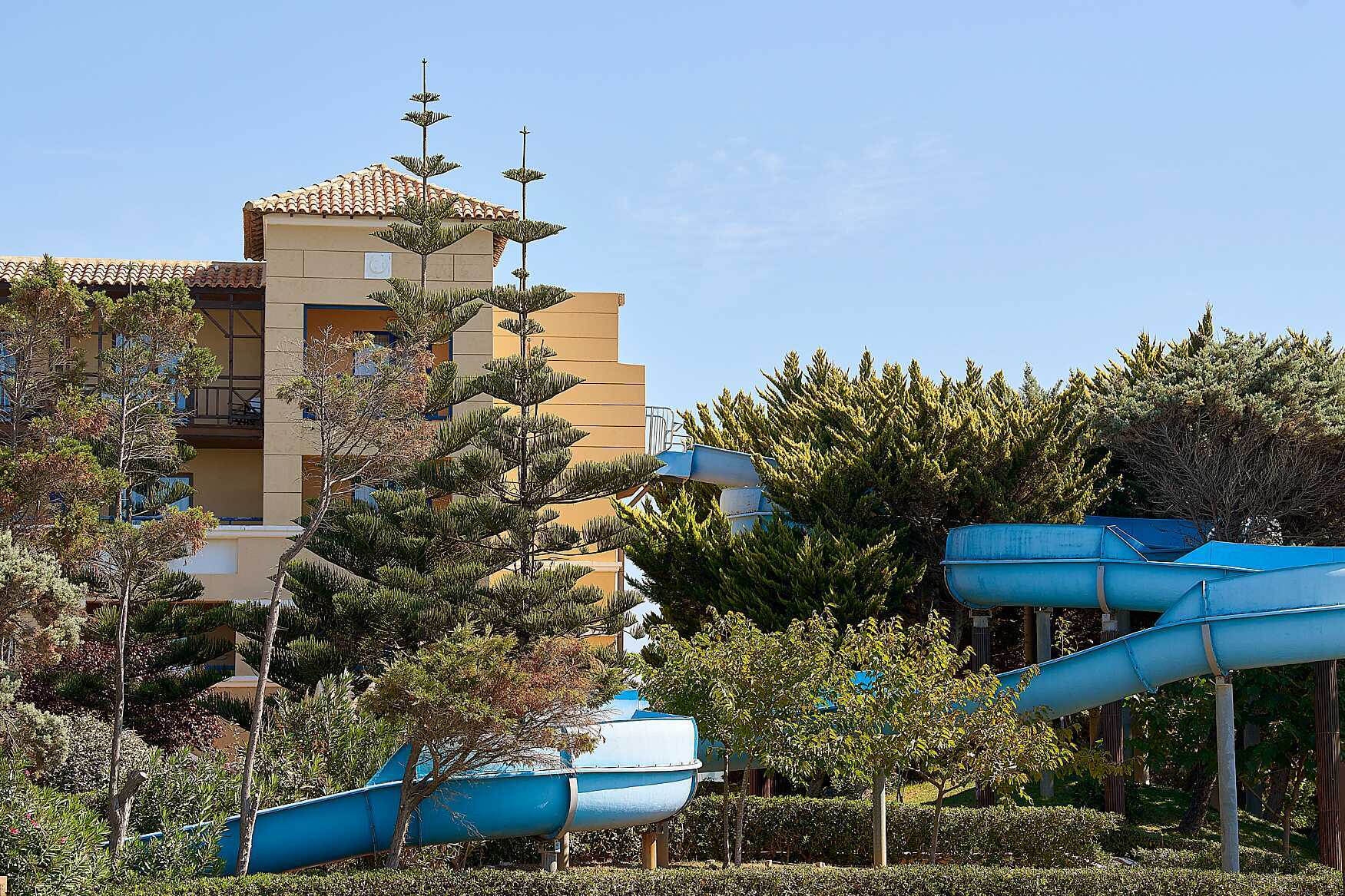 Vattenrutschkana på hotell Aldemar Olympian Village i Skafidia, Grekland.