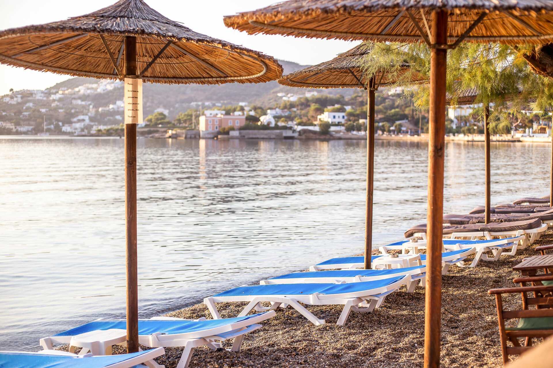 Stranden vid hotell Alinda på Leros, Grekland.