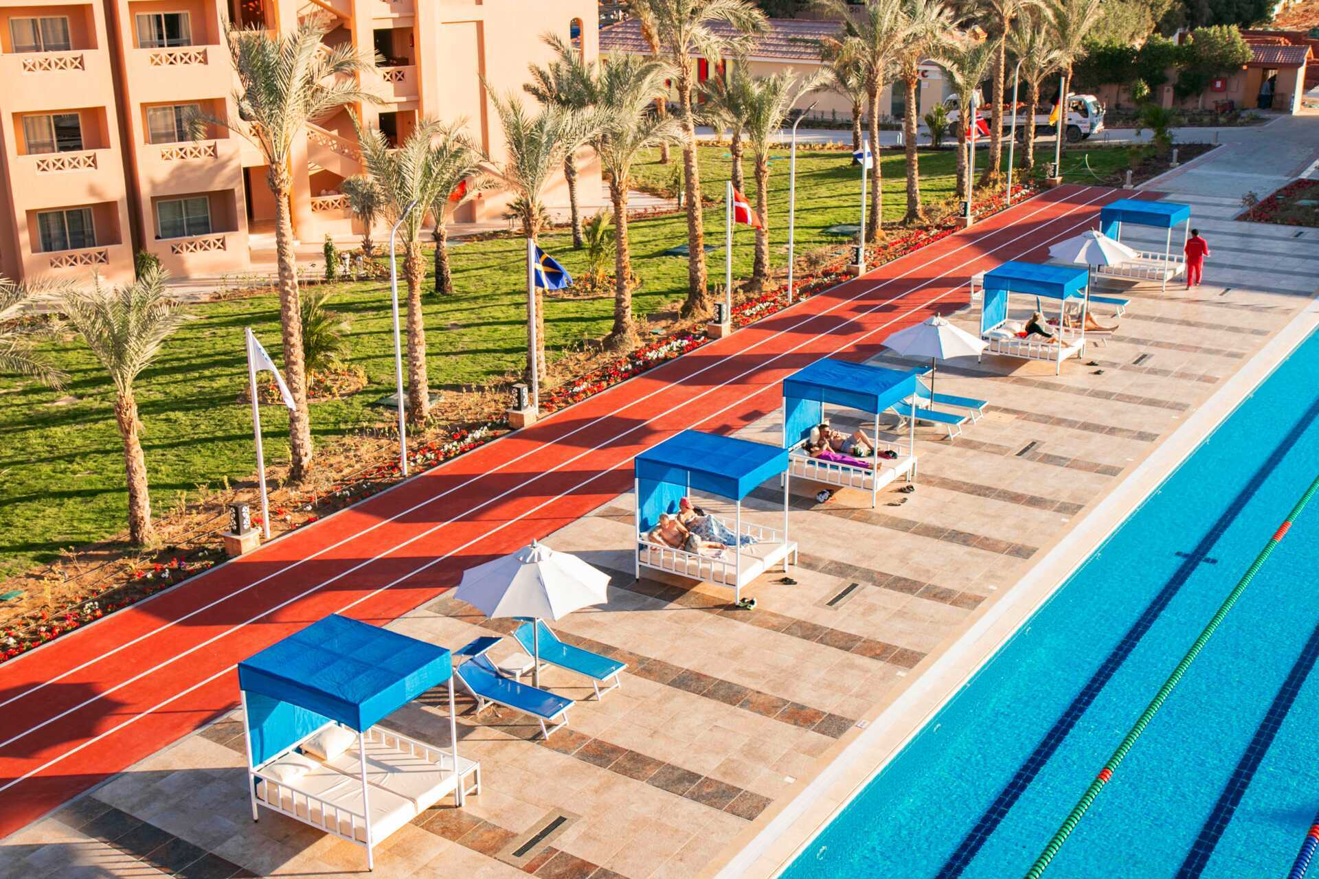 Sprintbanan på hotell Aqua Vista i Hurghada, Egypten.