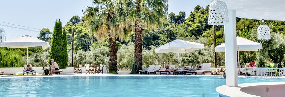 Poolområde på hotell Belvedere i Achladies på Skiathos.