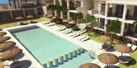 Skissbild: Poolområde på hotell Casa Chris i Platanias, Kreta.