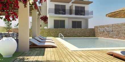 Skissbild: Poolområde på hotell Casa Chris i Platanias, Kreta.