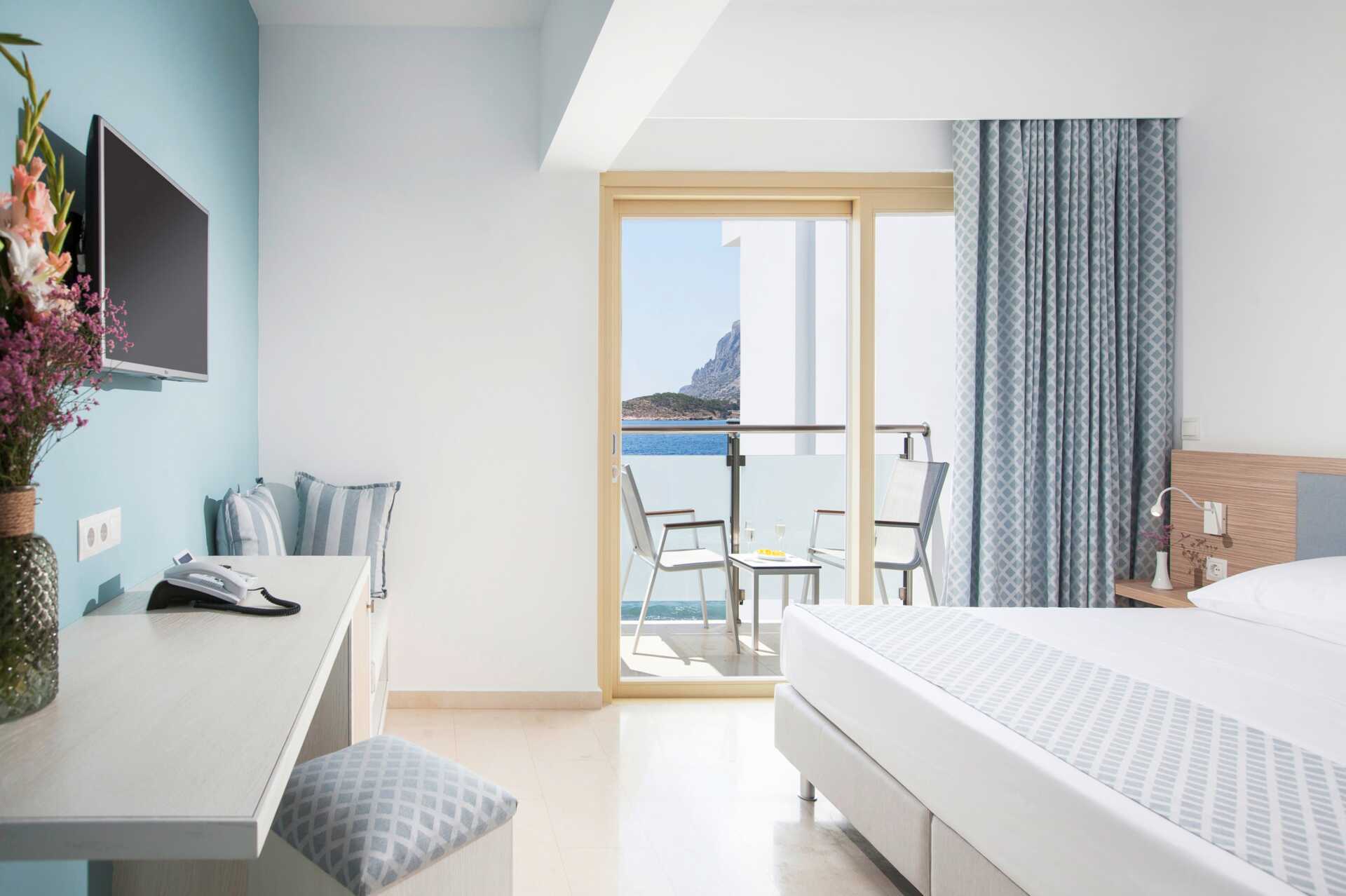 Dubbelrum på hotell Zephyros på Kalymnos, Grekland.
