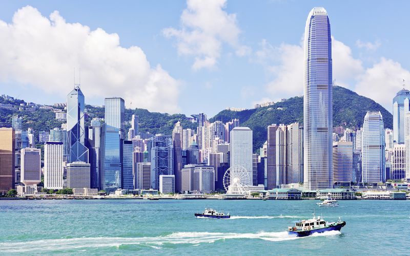 Hong Kong, Kina, sett från vattnet.