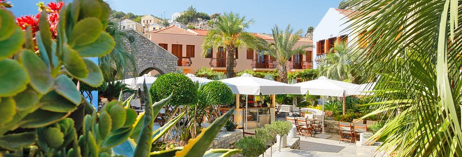 Hotell Iapetos Village på Symi, Grekland.