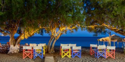 Restaurang vid stranden i Ierapetra på Kreta, Grekland.