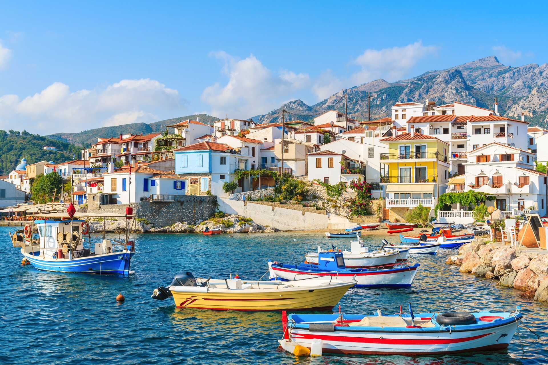 Pittoreska Kokkari på Samos, Grekland.