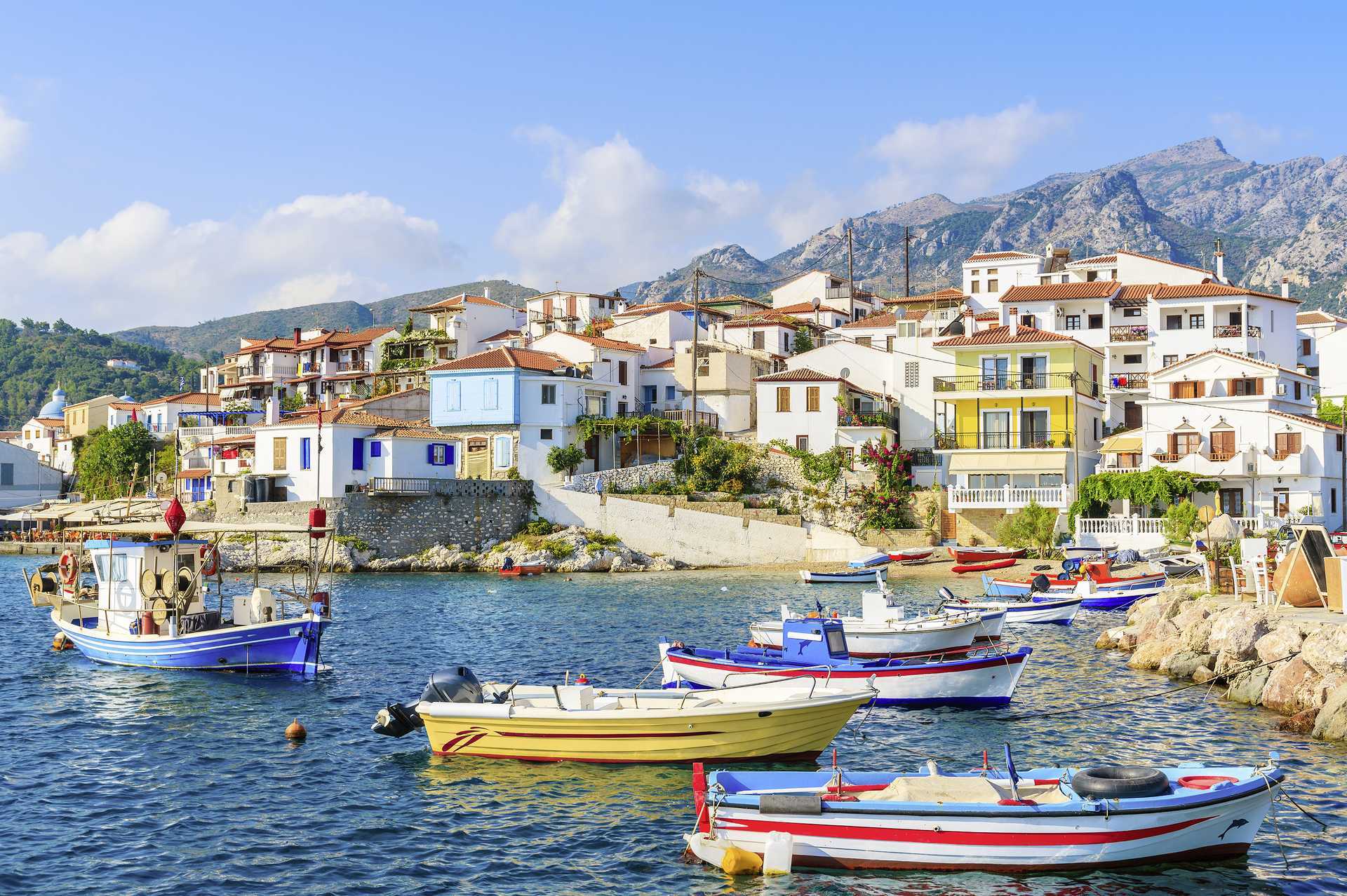 Pittoreska Kokkari på Samos, Grekland.