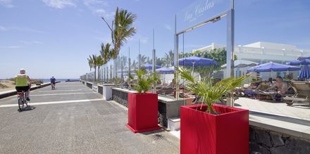 Strandpromenaden vid hotell Las Costas i Puerto del Carmen på Lanzarote.