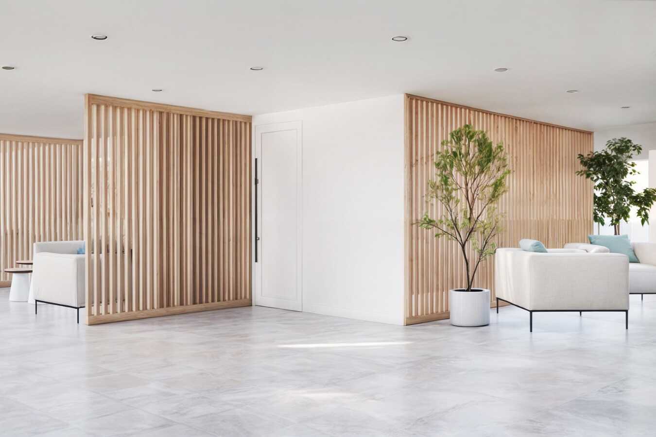 Bilden är en illustration om hur receptionen/lobbyn kommer att se ut efter renoveringen.