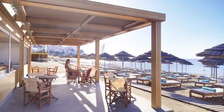 Stranden vid hotell Mitsis Blue Domes Resort & Spa på Kos, Grekland.