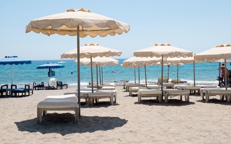 Stranden vid hotell Nikolas i Lardos på Rhodos, Grekland.