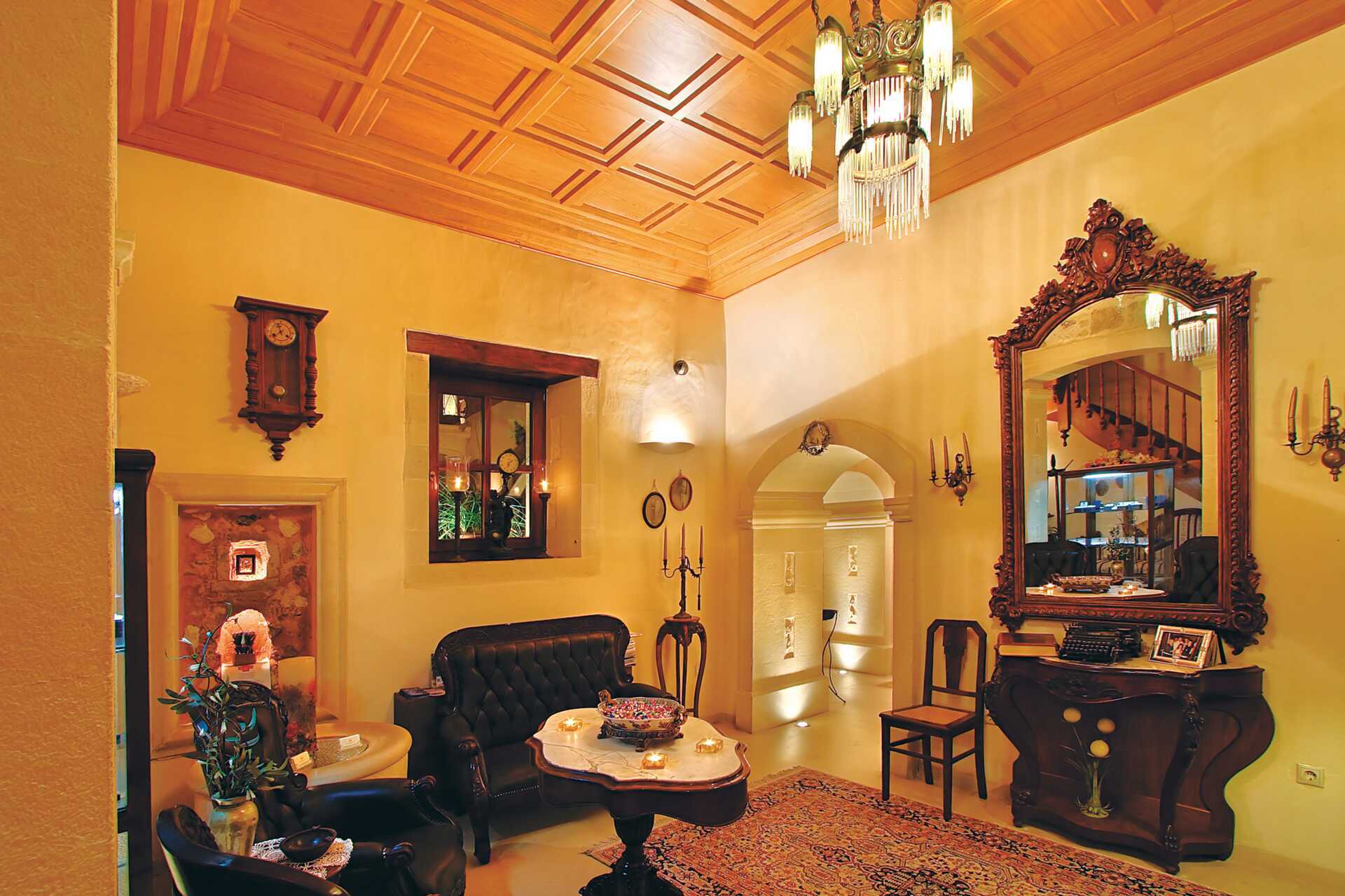 Receptionen på hotell Palazzino di Corina i Rethymnon, Kreta.