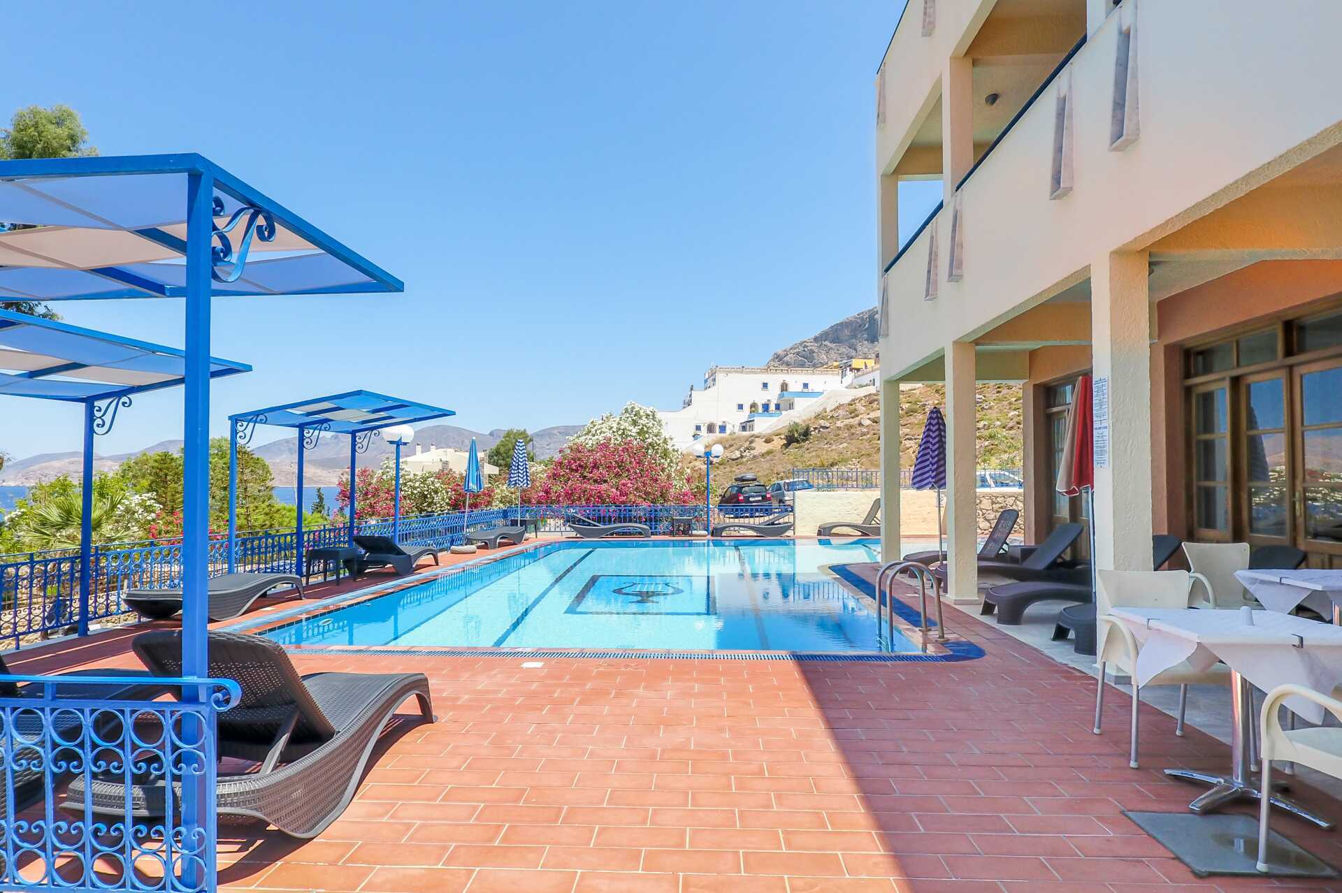 Poolen på hotell Philoxenia i Massouri på Kalymnos, Grekland.
