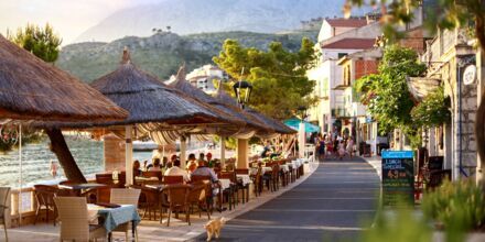 Strandpromenaden i Podgora har mysiga caféer och livfulla barer.