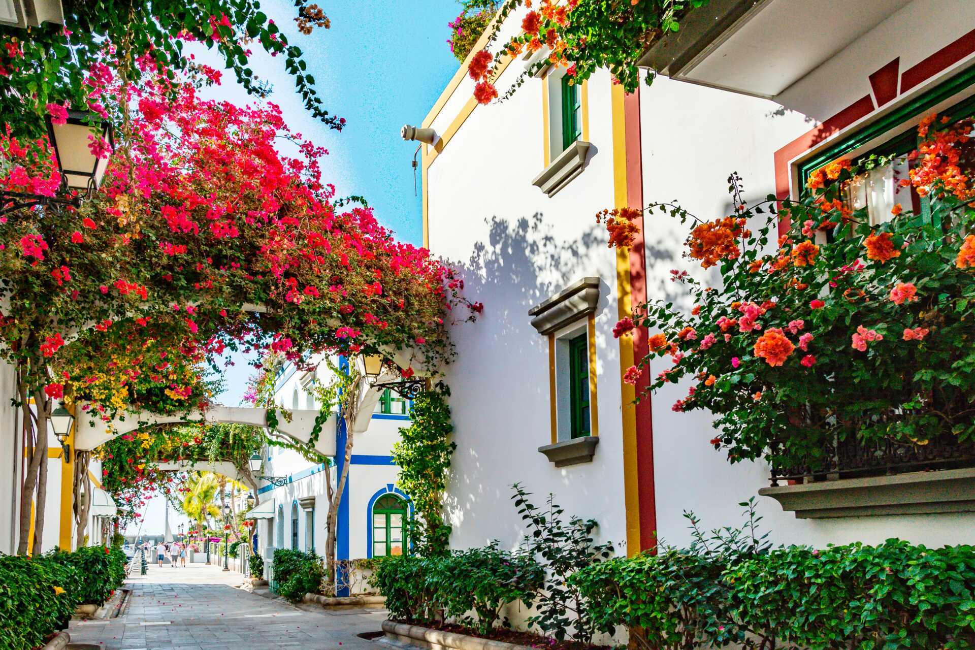 Mysiga gränder i Puerto de Mogán på Gran Canaria, Spanien.