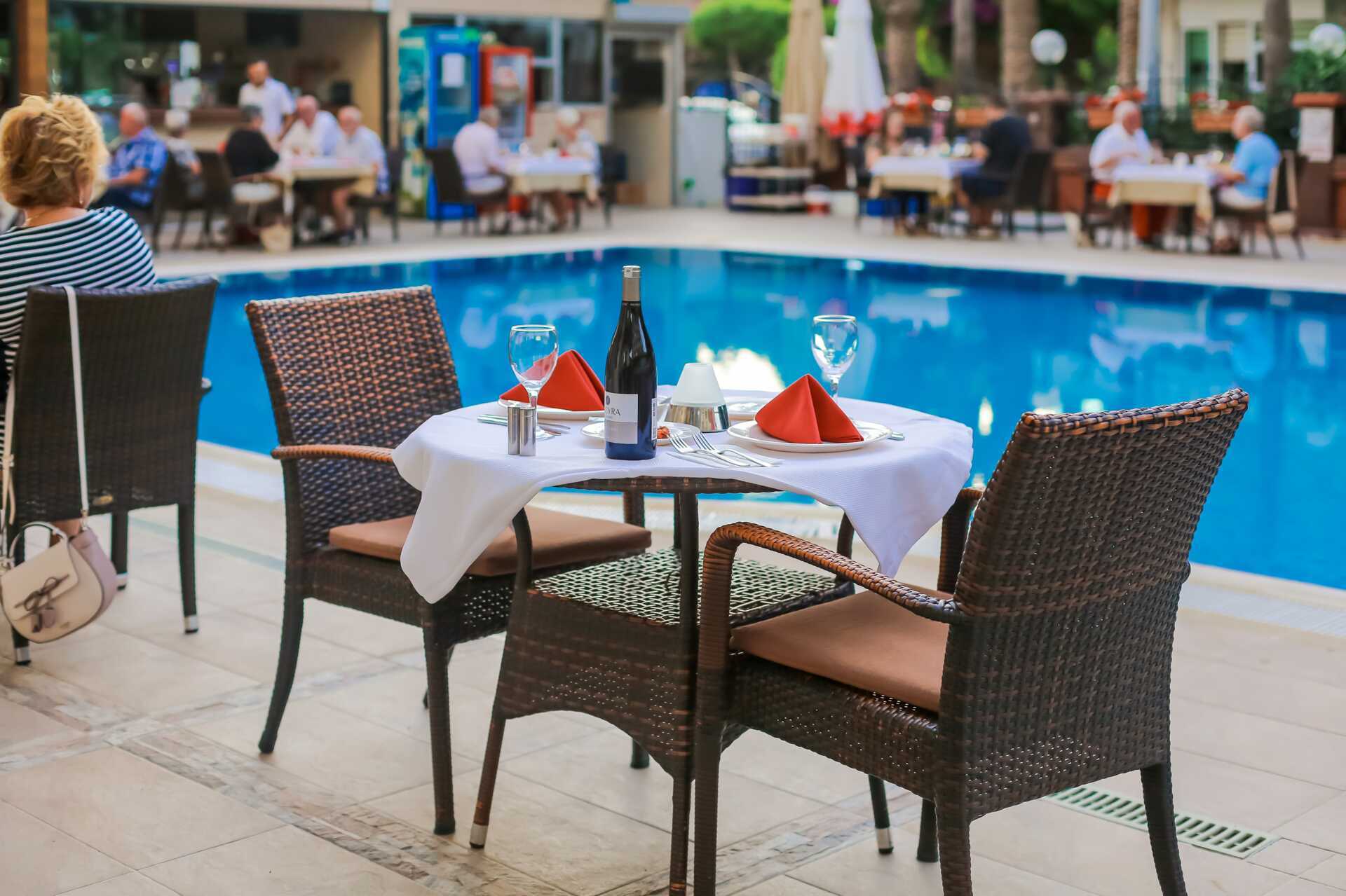 Restaurang på hotell Riviera i Alanya, Turkiet.