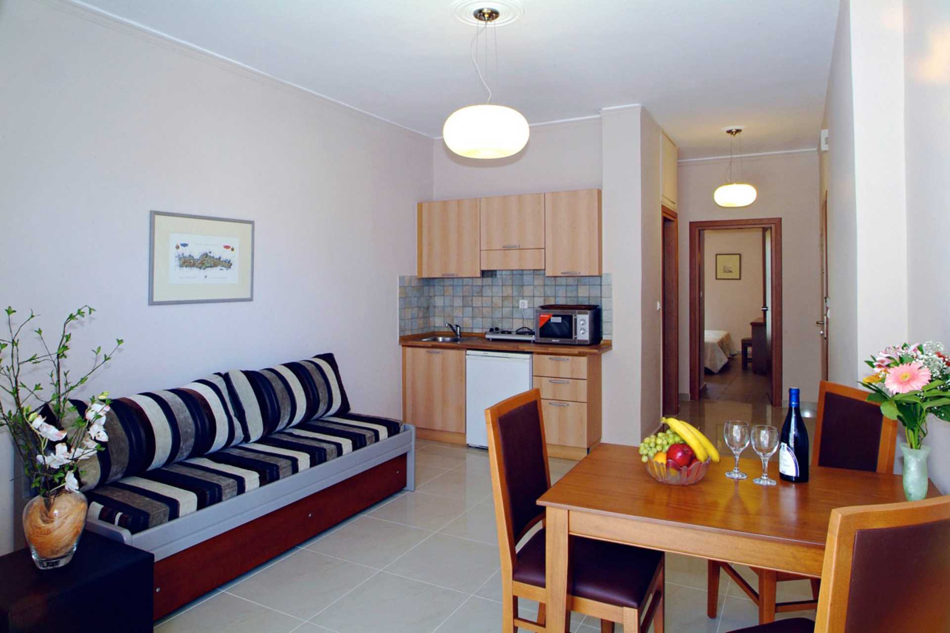 Tvårumslägenhet på hotell Galeros i Rethymnon, Grekland.