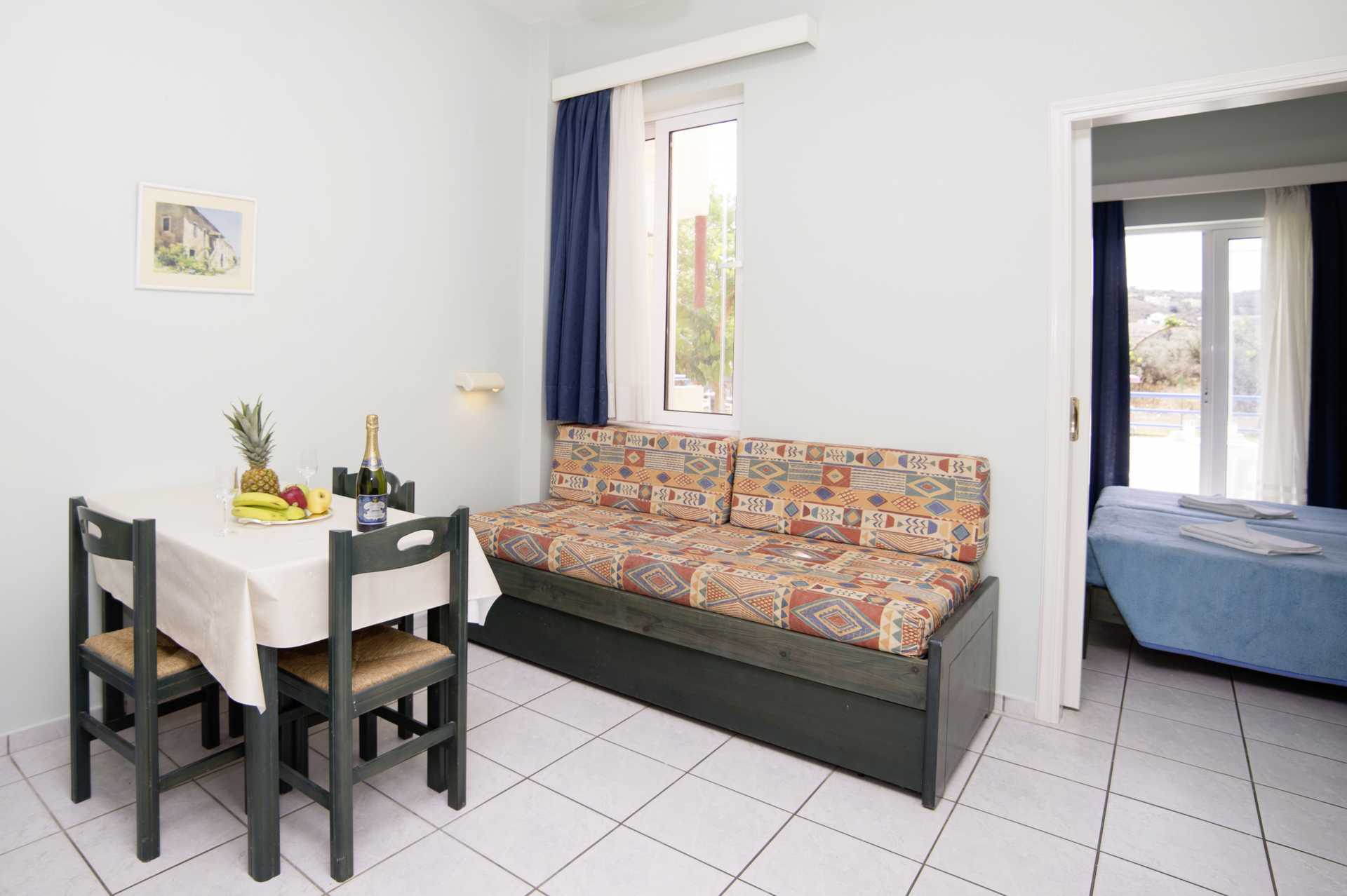 Tvårumslägenhet på hotell Marva i Rethymnon på Kreta.