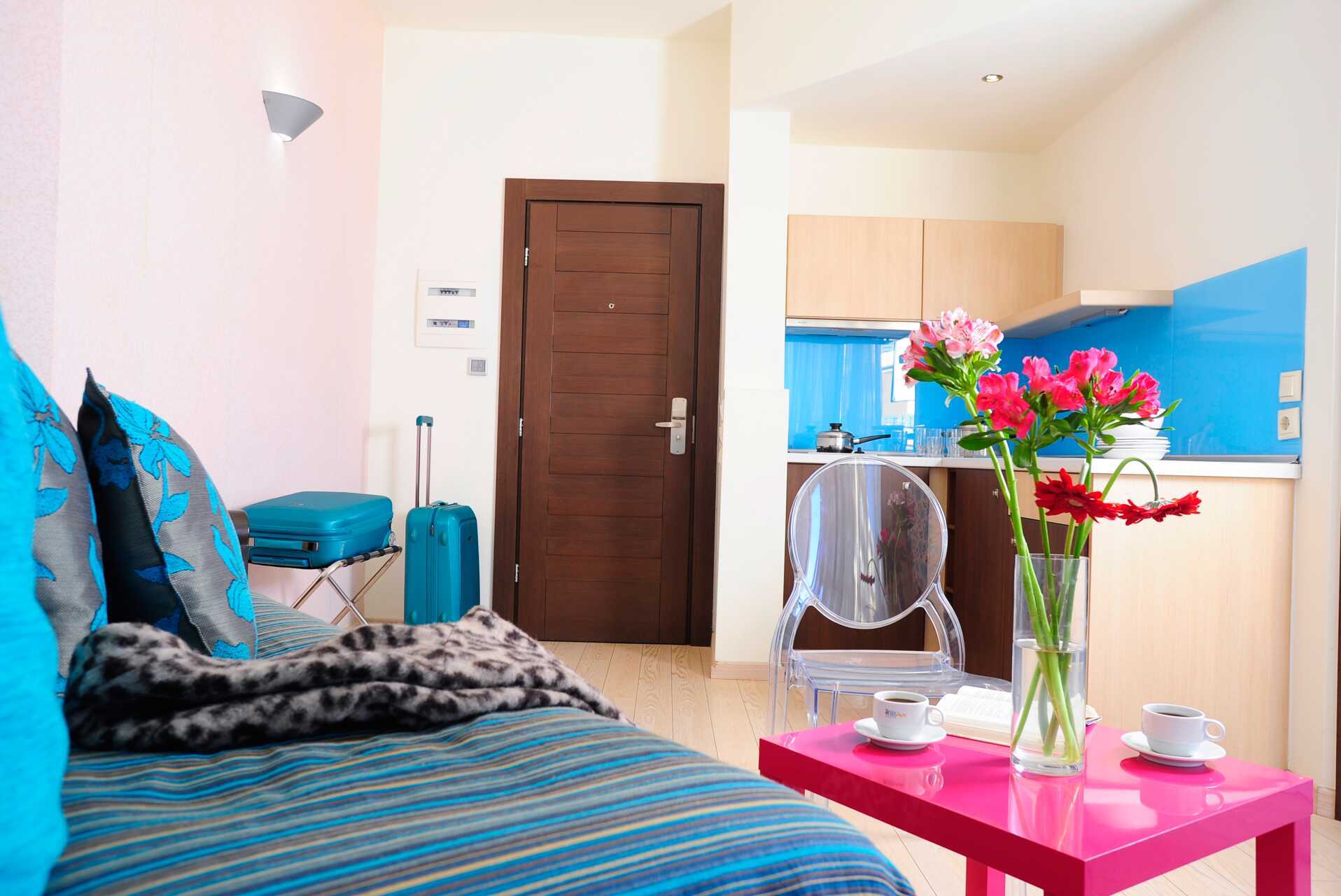 Tvårumslägenhet på hotell Steris i Rethymnon stad på Kreta, Grekland.