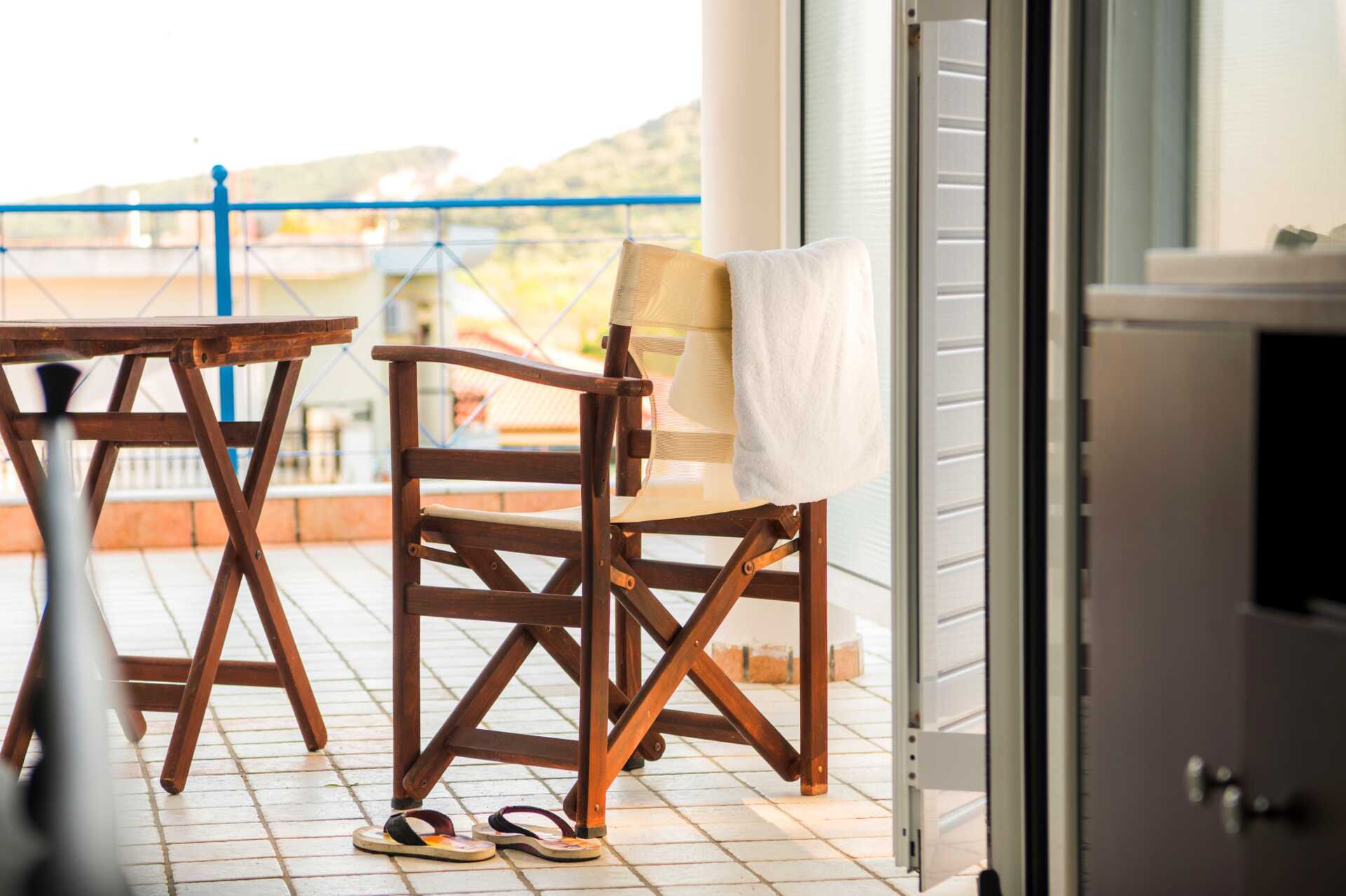 Balkong på hotell Paradise Ammoudia i Ammoudia, Grekland.